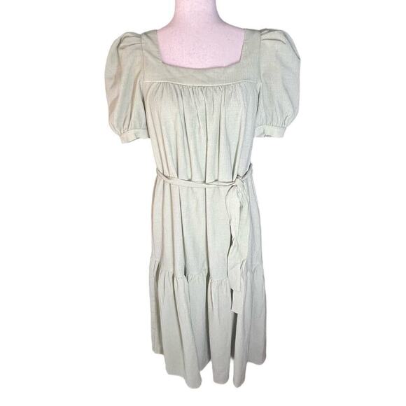 Lulus Tiered Ruffle Puff Sleeve Midi Dress, Green, size Small, Lightweight - Picture 1 of 12